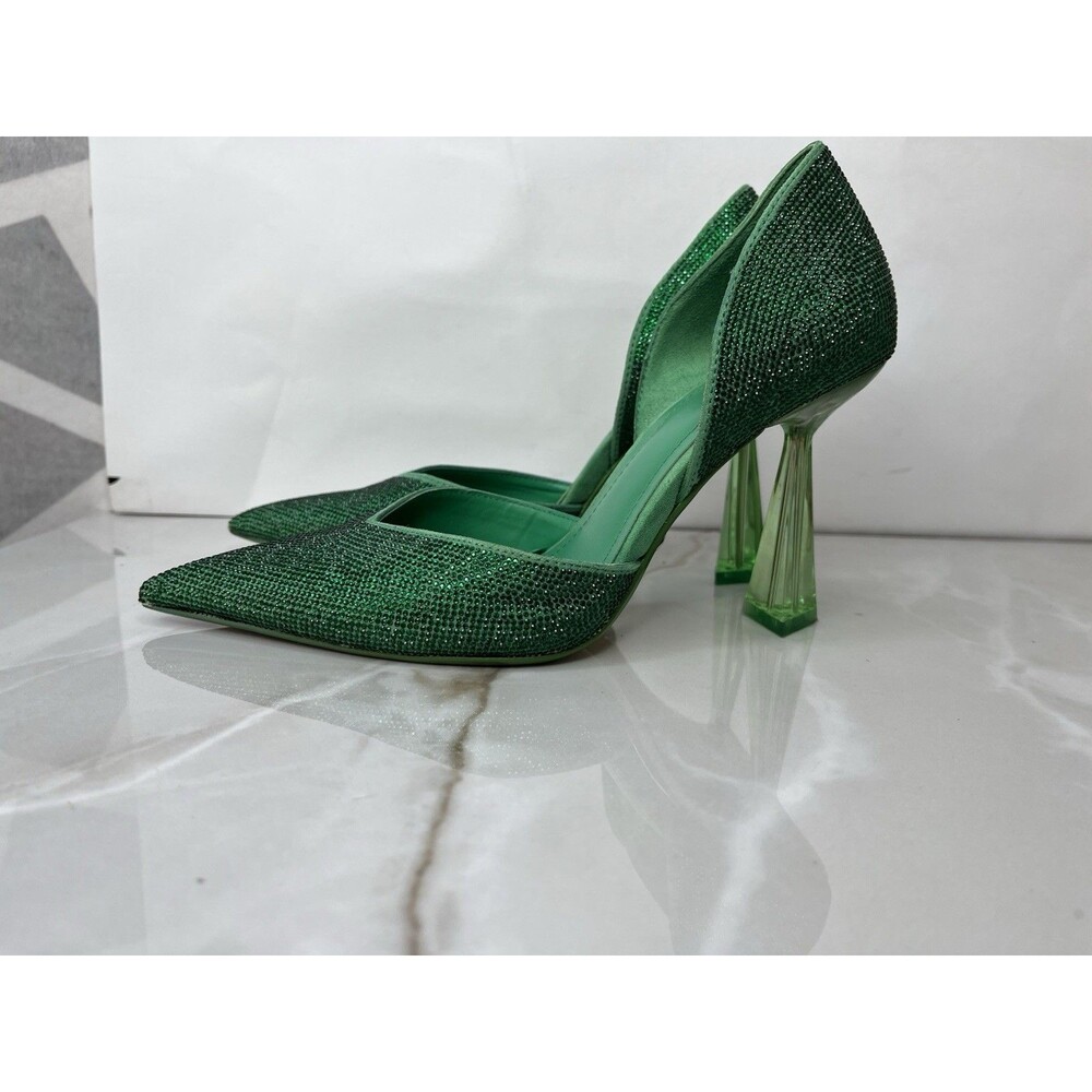 ZARA RHINESTONE HI HEEL STILETTO PUMPS SHOES GREEN SZ 37 Us 7 SLIP ON - Picture 3 of 10